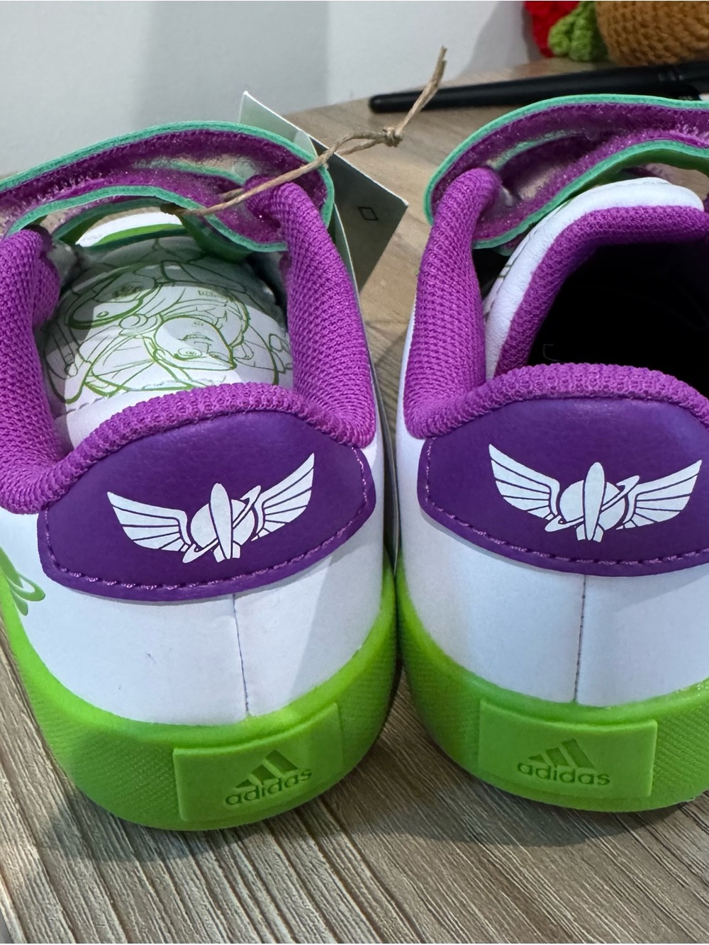 Buzz lightyear adidas White Kids Sneakers with Green Sole & Purple Accents - Picture 2 of 3